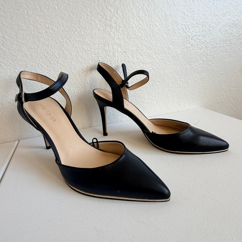 Marc Fisher Dalula Black Vegan Slingback Pointy Toe 4" Strappy Corpcore Heels 10
